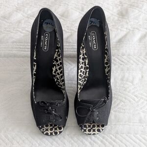 Coach Black Peep-Toe Heels with Logo Pattern